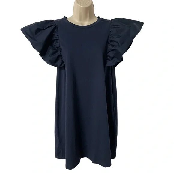 TCEC Ruffle Sleeve Navy women’s Mini T-shirt Dress size Large casual stretch new - Picture 2 of 8